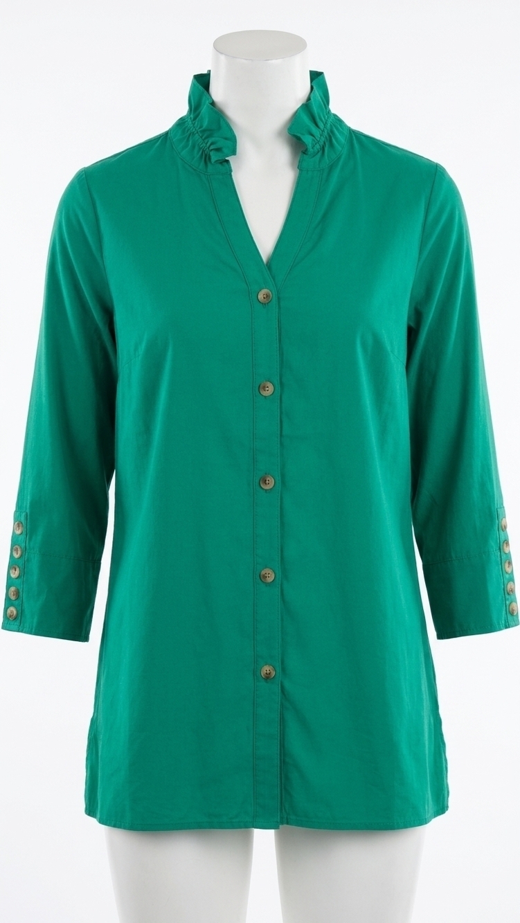 NEW MULTIPLES y-neck crinkle woven blouse in emerald green